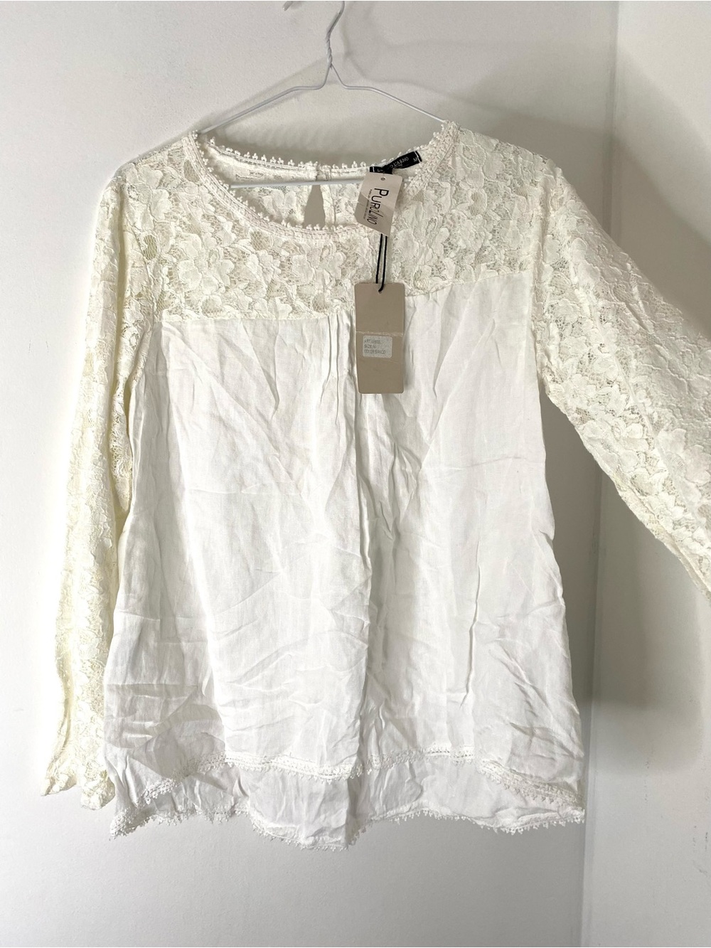 Lungo L’Arno Italy Linen Lace Blouse Crochet Trim NWT